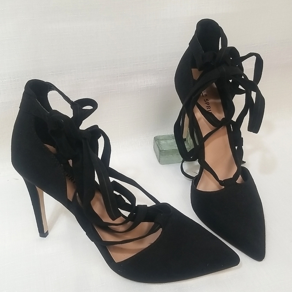 Call it Spring Strappy Point Acania High Heel Black Shoes Womens 8.5